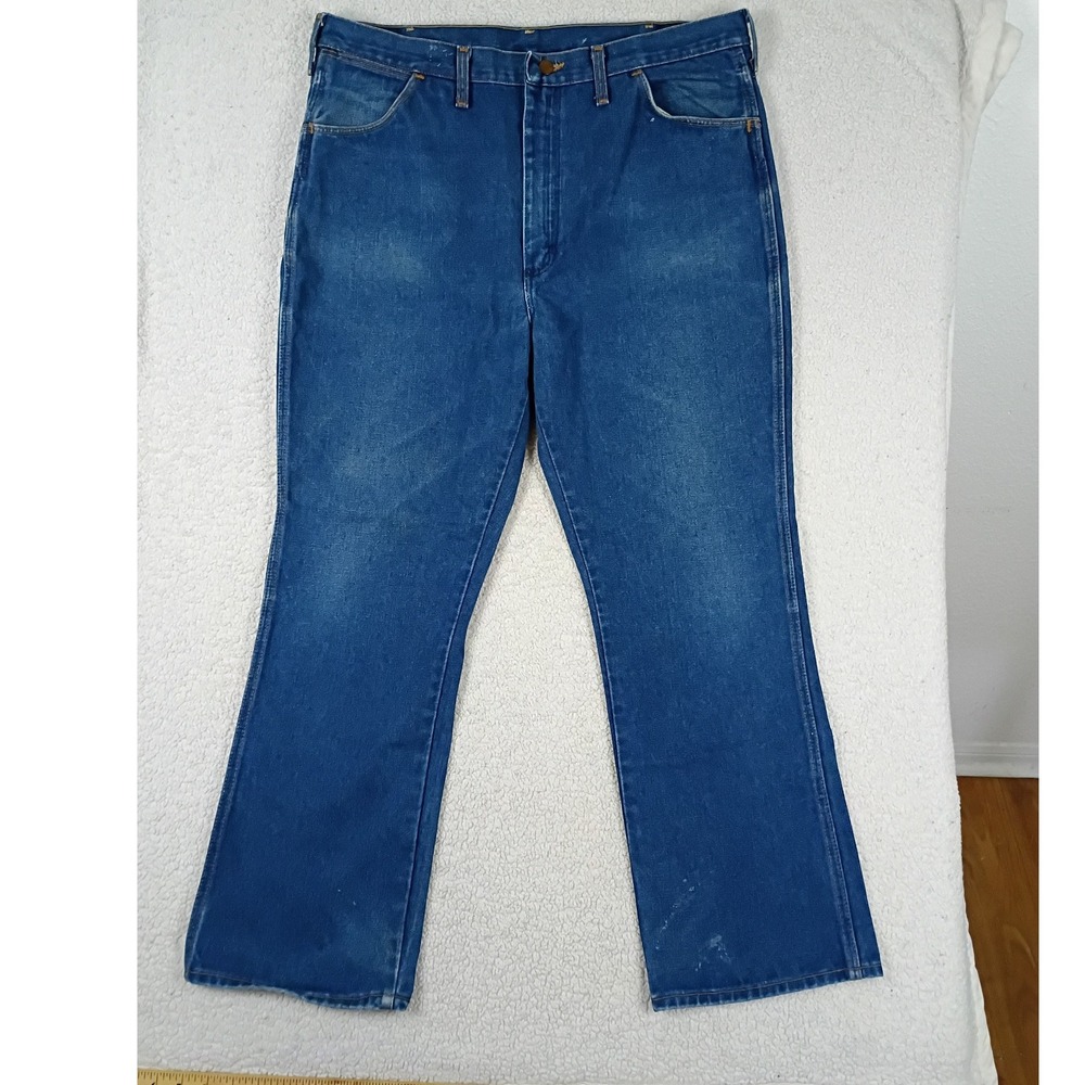 Vintage Wrangler 945DEN Jeans Men 38x30 Blue Denim USA Made Straight Leg Utility